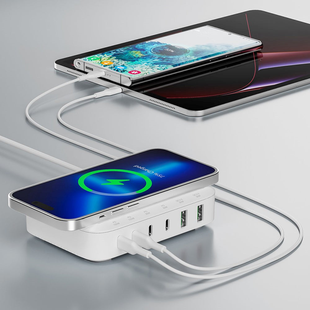 4smarts PD & PPS 100W 7-in-1 Charging Station m. Trådløs Opladning - Hvid