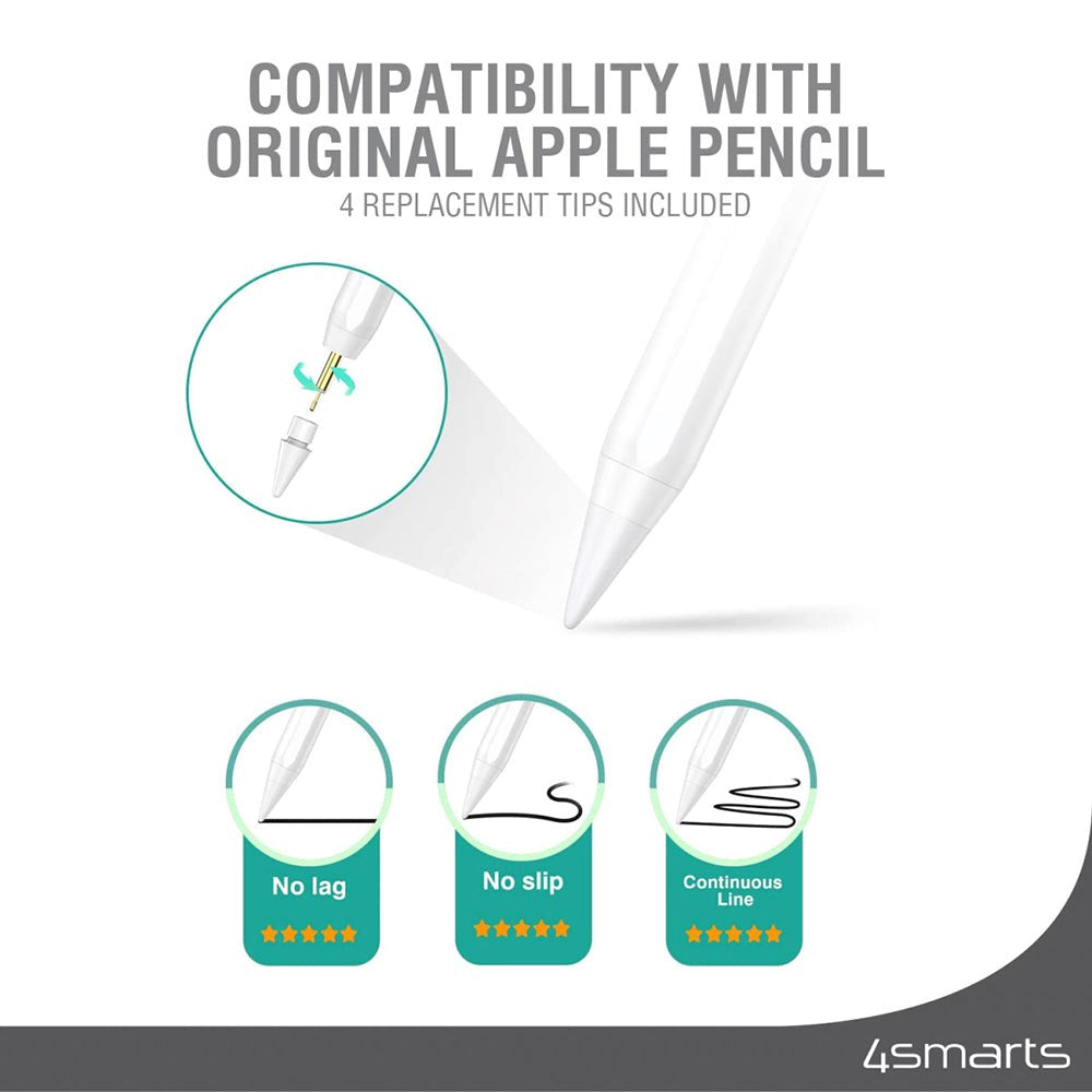 Apple Pencil Spidser fra 4smarts (1.Gen / 2.Gen) - 4 Stk. - Hvid