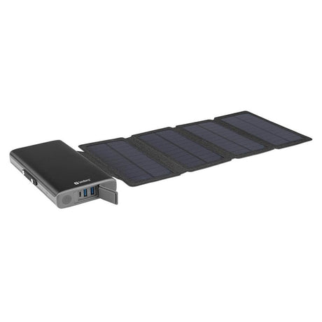 Sandberg Aftagelig Solcelle Oplader & 20W PowerBank - 2 x USB-A / USB-C PD - Sort