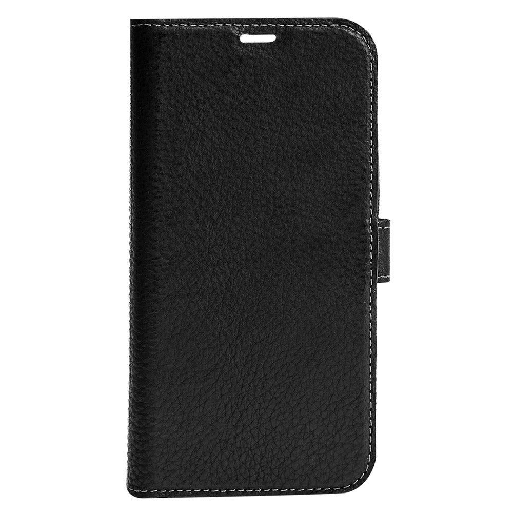 Essentials iPhone 13 Mini Ægte Læder Mobil Flip Cover 2 i 1 m. Kortholder - Sort