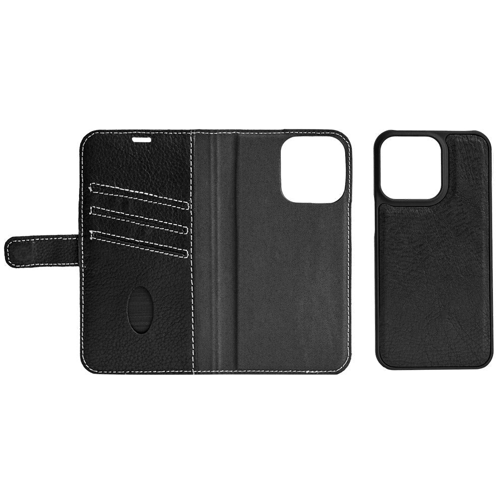 Essentials iPhone 13 Mini Ægte Læder Mobil Flip Cover 2 i 1 m. Kortholder - Sort