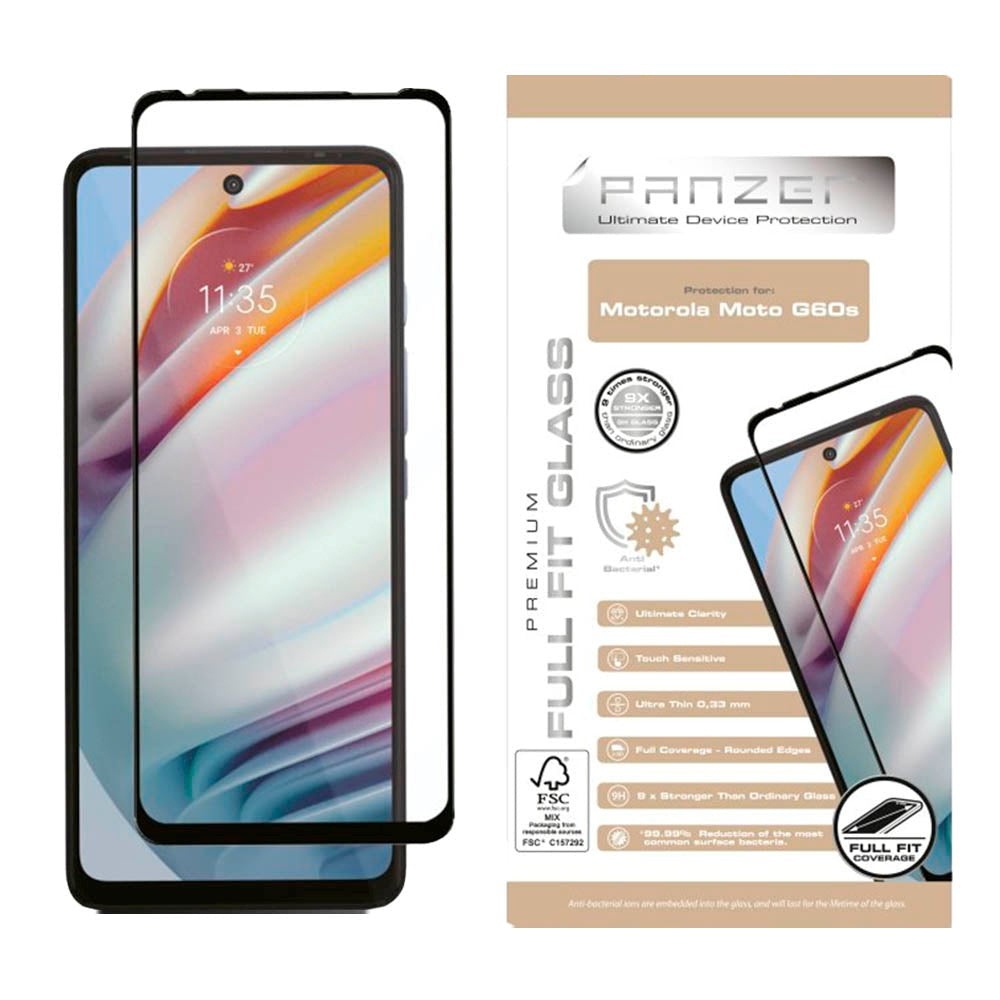 Motorola Moto G60s PANZER Premium Full-Fit Glass - Hærdet Glas - Sort Kant