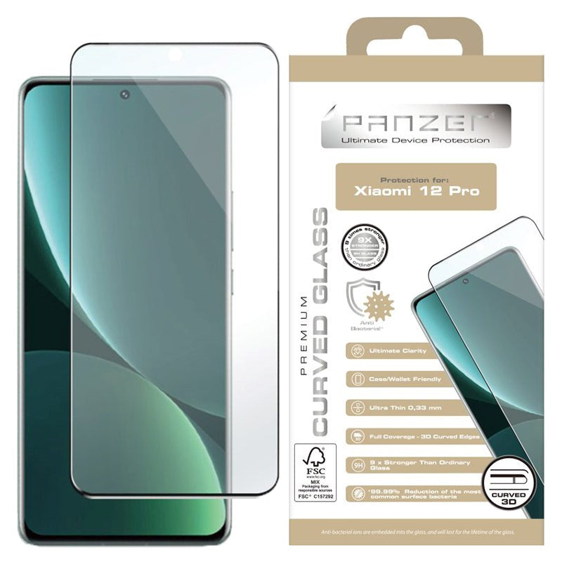 PANZER Xiaomi 12 Pro Premium Full-Fit Glass - Hærdet Glas - Sort Kant