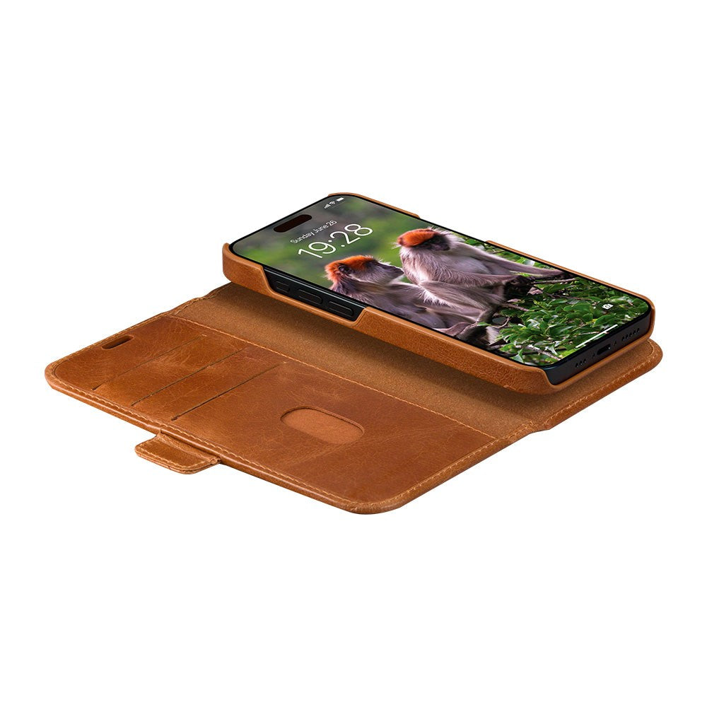 dbramante1928 iPhone 15 Plus Lynge Ægte Læder Magnet Flip Cover - Tan