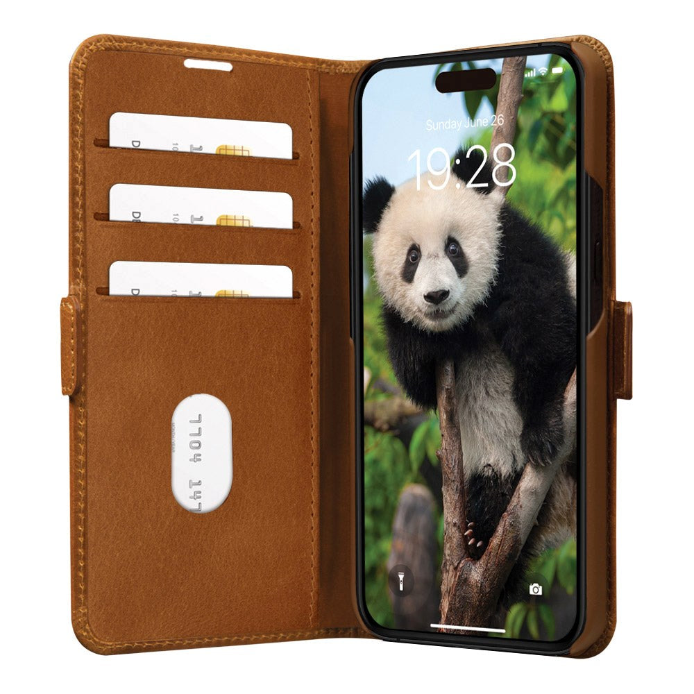 dbramante1928 iPhone 15 Pro Copenhagen Slim Ægte Læder Flip Cover m. Pung - Tan