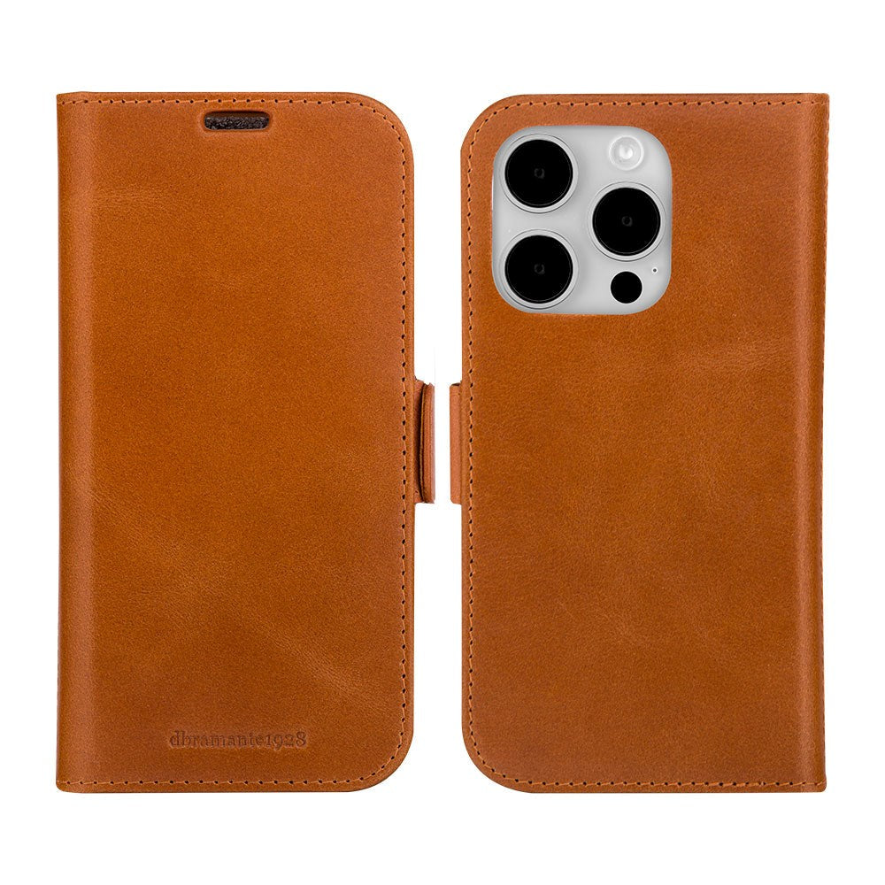 dbramante1928 iPhone 15 Pro Max Lynge Ægte Læder Magnet Flip Cover - Tan