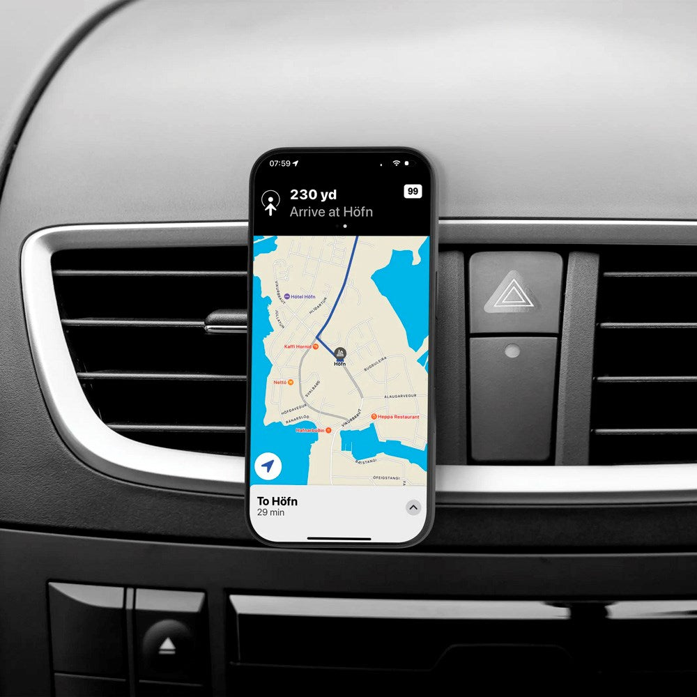 dbramante1928 - Mobilholder m. 15W Trådløs Opladning til Bil - Ventilationsanlæg - MagSafe Kompatibel - Sort