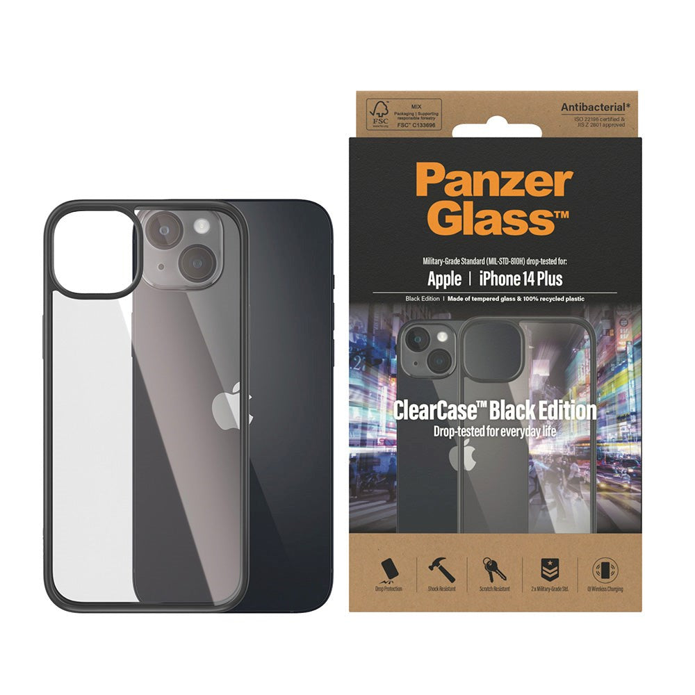 PanzerGlass iPhone 14 Plus Bagside Cover AntiBakteriel ClearCase - Sort Kant