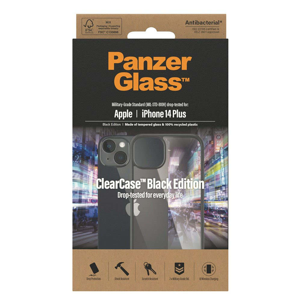 PanzerGlass iPhone 14 Plus Bagside Cover AntiBakteriel ClearCase - Sort Kant