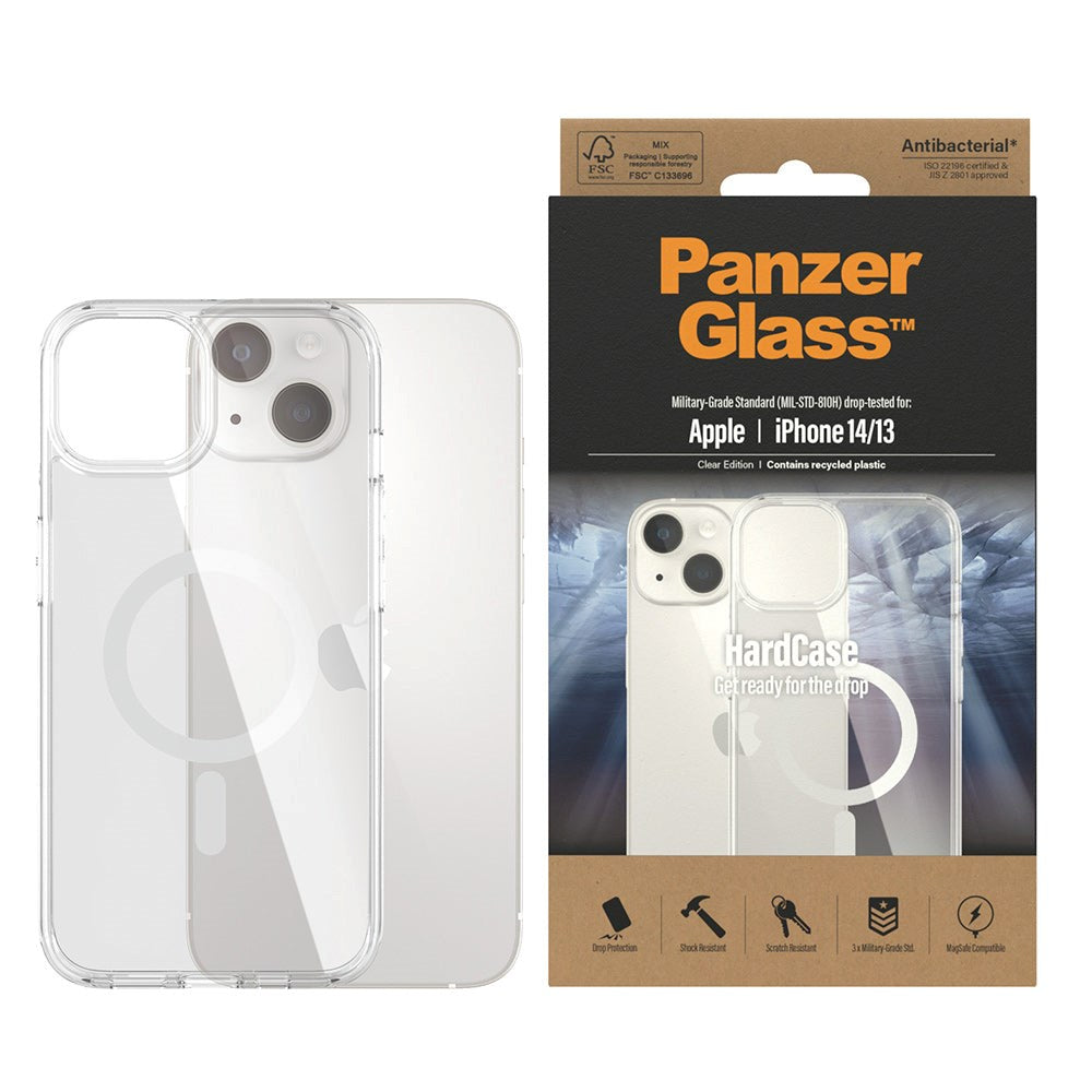 PanzerGlass iPhone 14 / 13 Bagside Cover HardCase Antibakteriel - MagSafe Kompatibel - Gennemsigtig