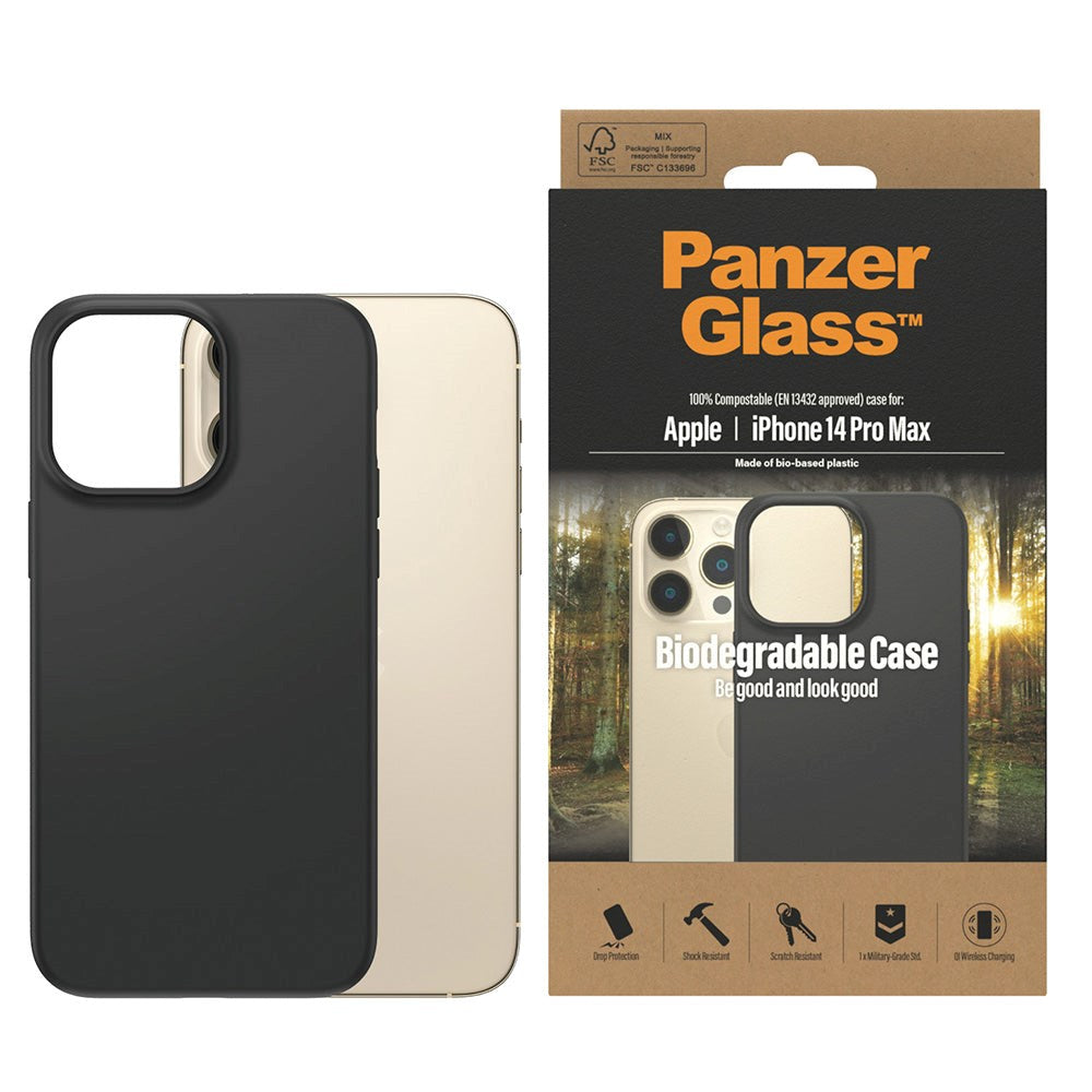 PanzerGlass iPhone 14 Pro Max Biodegradeable Case - 100% Plantebaseret - Sort