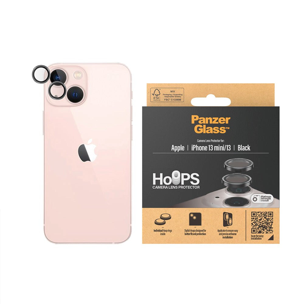 PanzerGlass iPhone 13 / 13 Mini Hoops - Kamerabeskyttelsesglas - Gennemsigtig / Sort