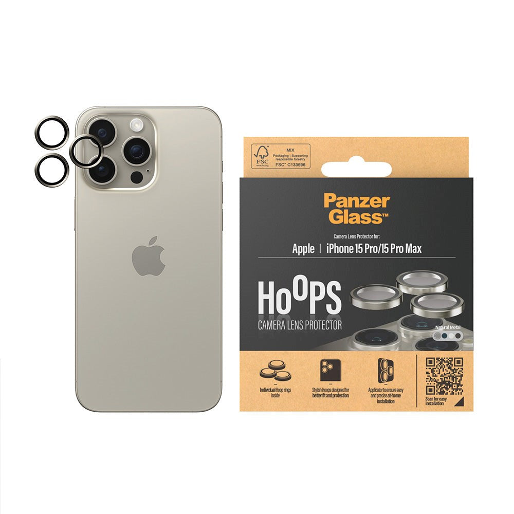 PanzerGlass iPhone 15 Pro / 15 Pro Max Hoops - Kamerabeskyttelse - Natural Metal