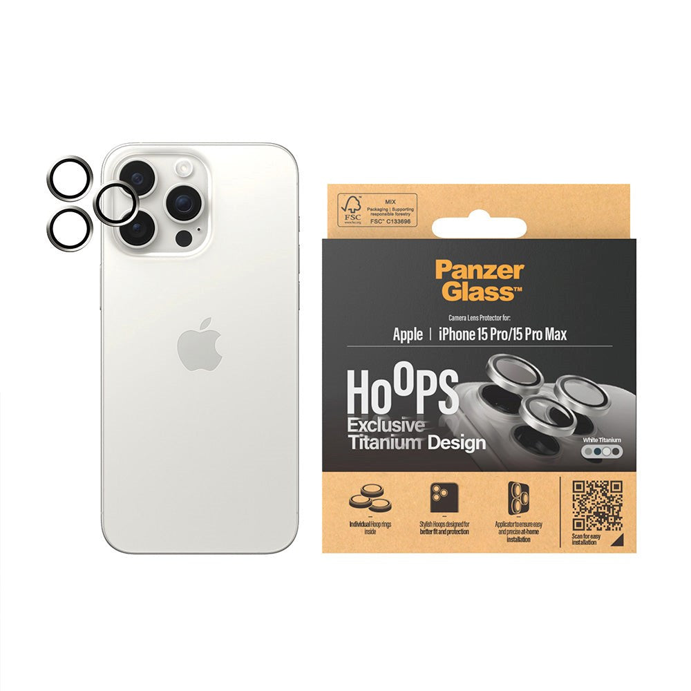 PanzerGlass iPhone 15 Pro / 15 Pro Max Hoops - Kamerabeskyttelse - White Titanium