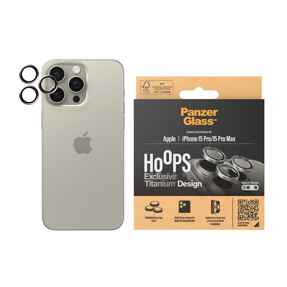 PanzerGlass iPhone 15 Pro / 15 Pro Max Hoops - Kamerabeskyttelse - Natural Titanium