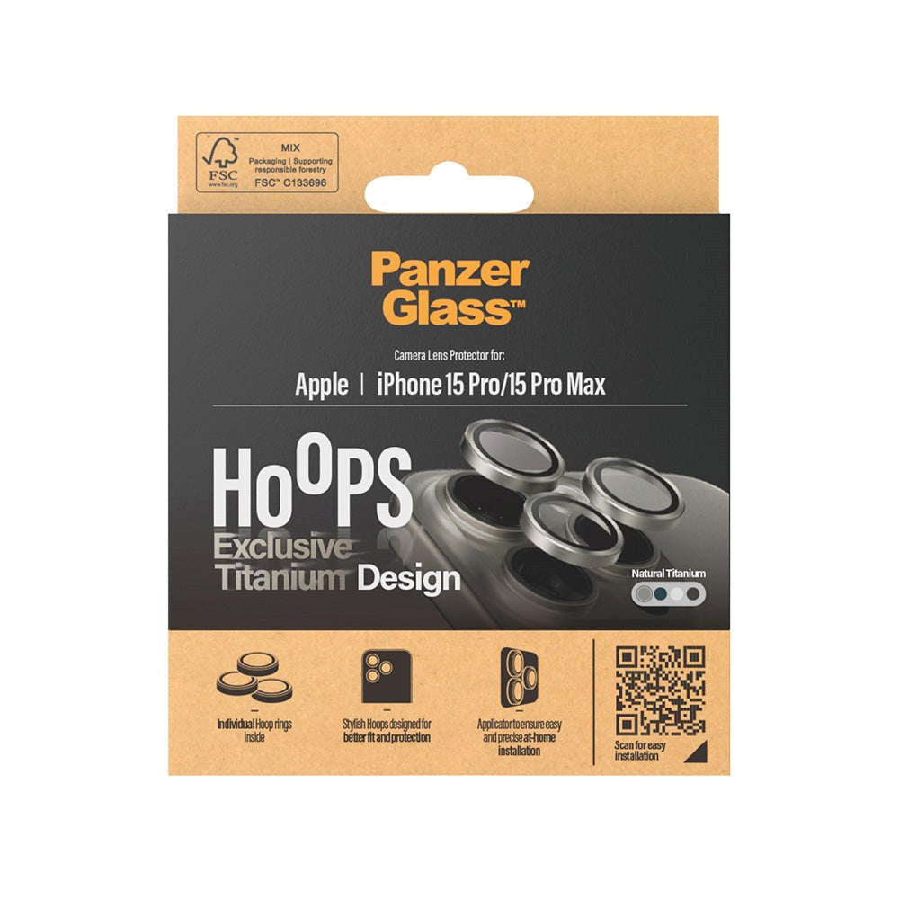PanzerGlass iPhone 15 Pro / 15 Pro Max Hoops - Kamerabeskyttelse - Natural Titanium