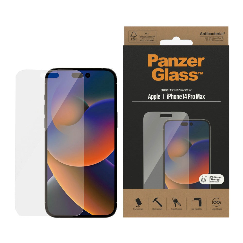 PanzerGlass iPhone 14 Pro Max AntiBacterial Classic Fit Skærmbeskyttelsesglas - Gennemsigtig