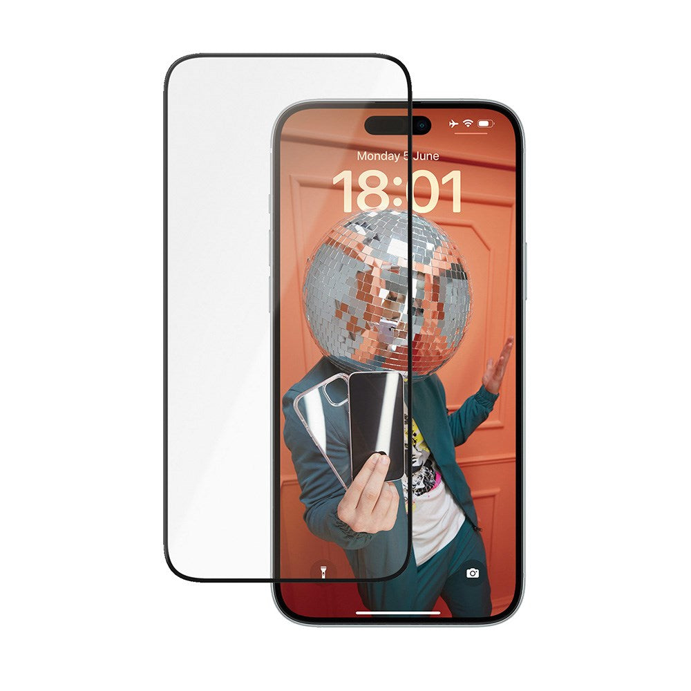 PanzerGlass iPhone 15 Plus / 16 Plus Ultra Wide Fit Ceramic Beskyttelsesglas m. EasyAligner - Sort Kant