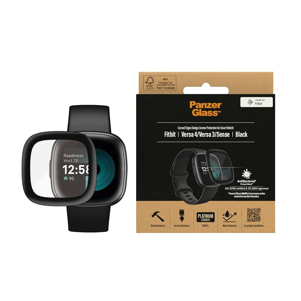 PanzerGlass Fitbit Versa 4 / Versa 3 / Sense Hærdet Glas Skærmbeskyttelse - Sort Kant