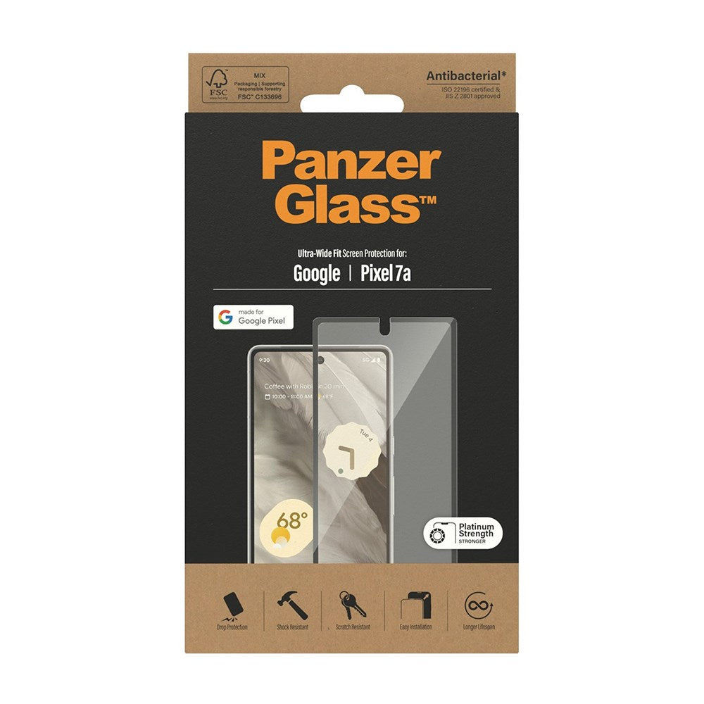 PanzerGlass Google Pixel 7A Ultra Wide Fit Skærmbeskyttelsesglas - Platinum Strength - Sort Kant
