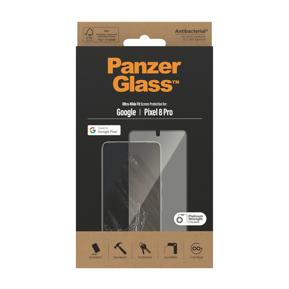 PanzerGlass Google Pixel 8 Pro Ultra Wide Fit Skærmbeskyttelsesglas - Platinum Strength - Sort Kant