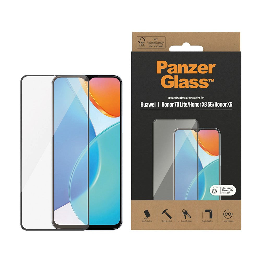PanzerGlass Honor 70 Lite Ultra Wide Fit Skærmbeskyttelsesglas - Platinum Strength - Sort Kant