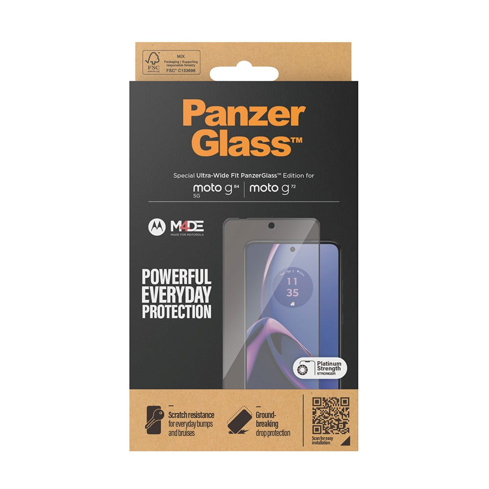 PanzerGlass Motorola Moto G72 / G84 Ultra Wide Fit Skærmbeskyttelsesglas - Platinum Strength - Sort Kant