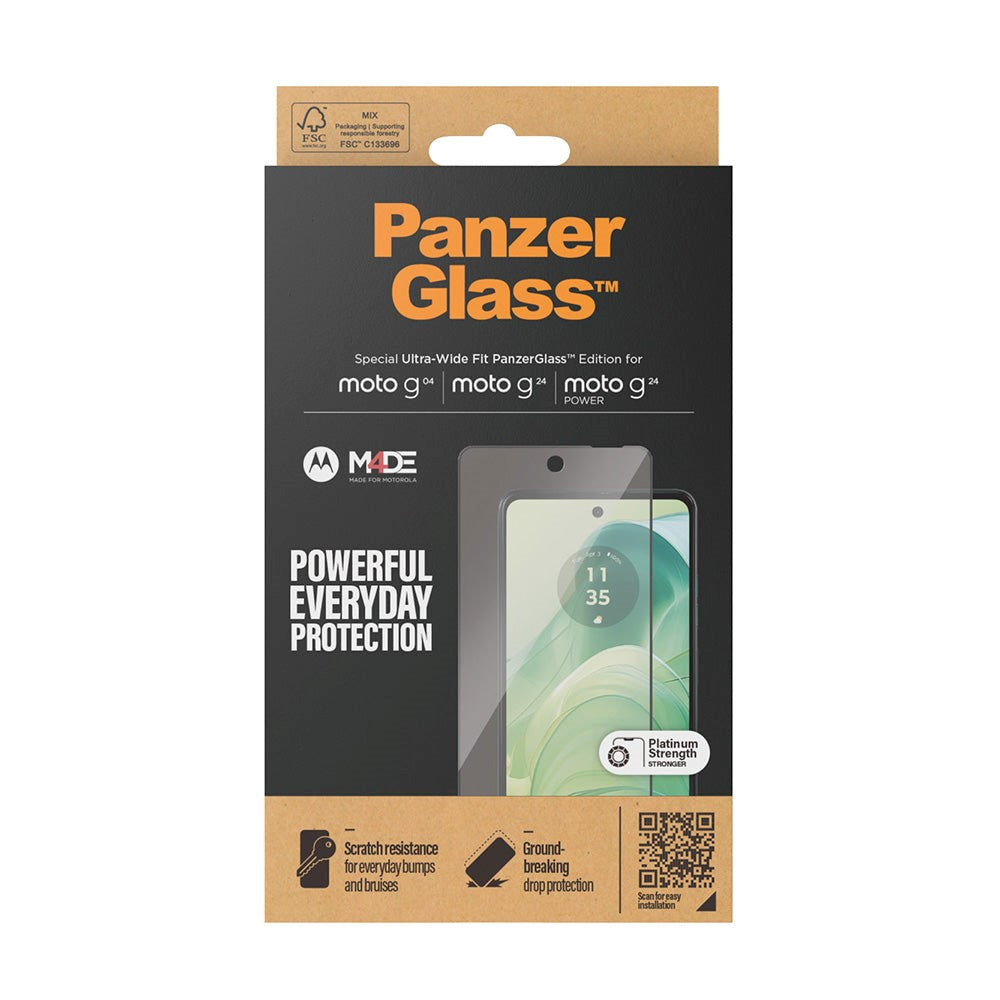 PanzerGlass Motorola Moto G04 / G24 / G24 Power Ultra Wide Fit Skærmbeskyttelsesglas - Platinum Strength - Sort Kant