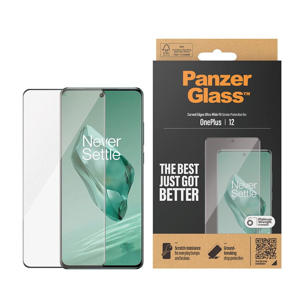 PanzerGlass OnePlus 12 Ultra Wide Fit Skærmbeskyttelsesglas - Platinum Strength - Sort Kant