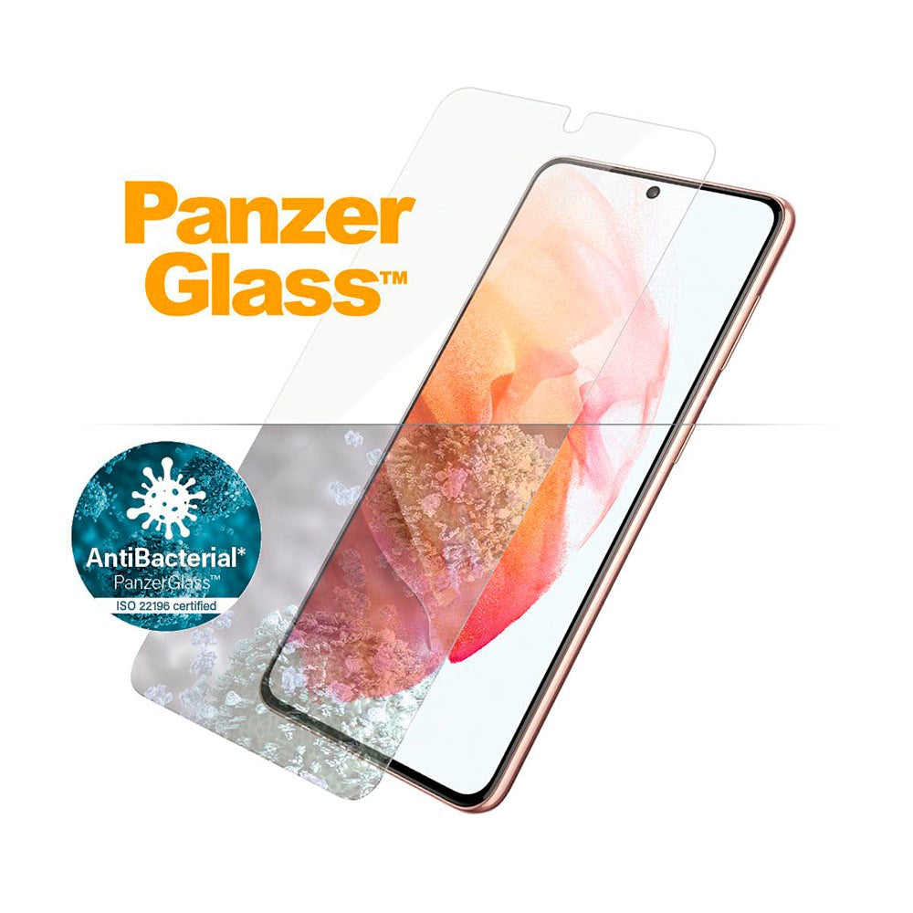 Samsung Galaxy S21 PanzerGlass AntiBacterial Ultrasonic Fingerprint Edge-to-Edge Beskyttelsesglas - Case Friendly - Gennemsigtig