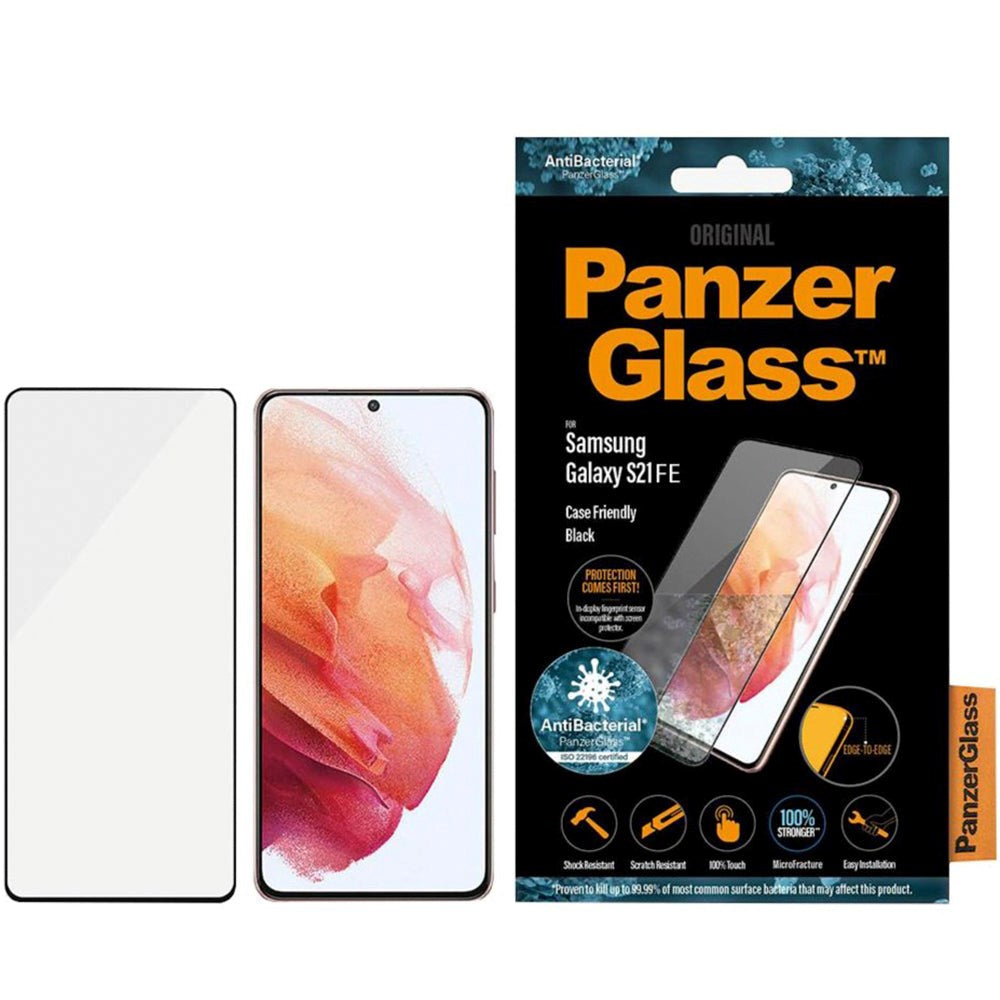 Samsung Galaxy S21 FE (5G) PanzerGlass AntiBacterial Edge-to-Edge Skærmbeskyttelse - Case Friendly - Sort Kant