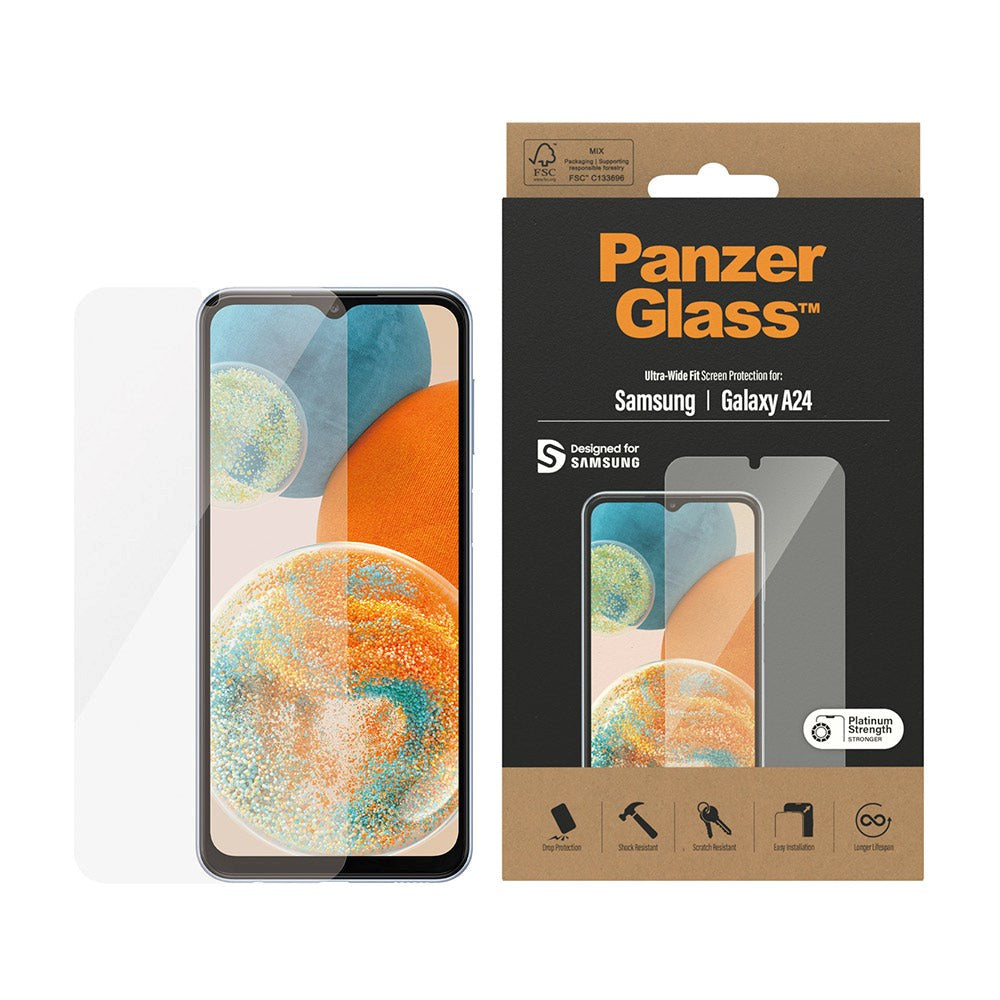 PanzerGlass Samsung Galaxy A24 Ultra Wide Fit Skærmbeskyttelsesglas - Platinum Strength - Gennemsigtig