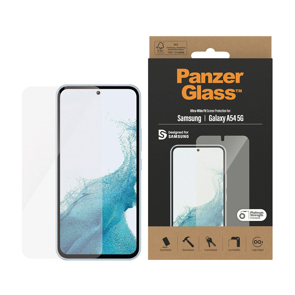 PanzerGlass Samsung Galaxy A54 (5G) Ultra Wide Fit Skærmbeskyttelsesglas - Platinum Strength - Gennemsigtig
