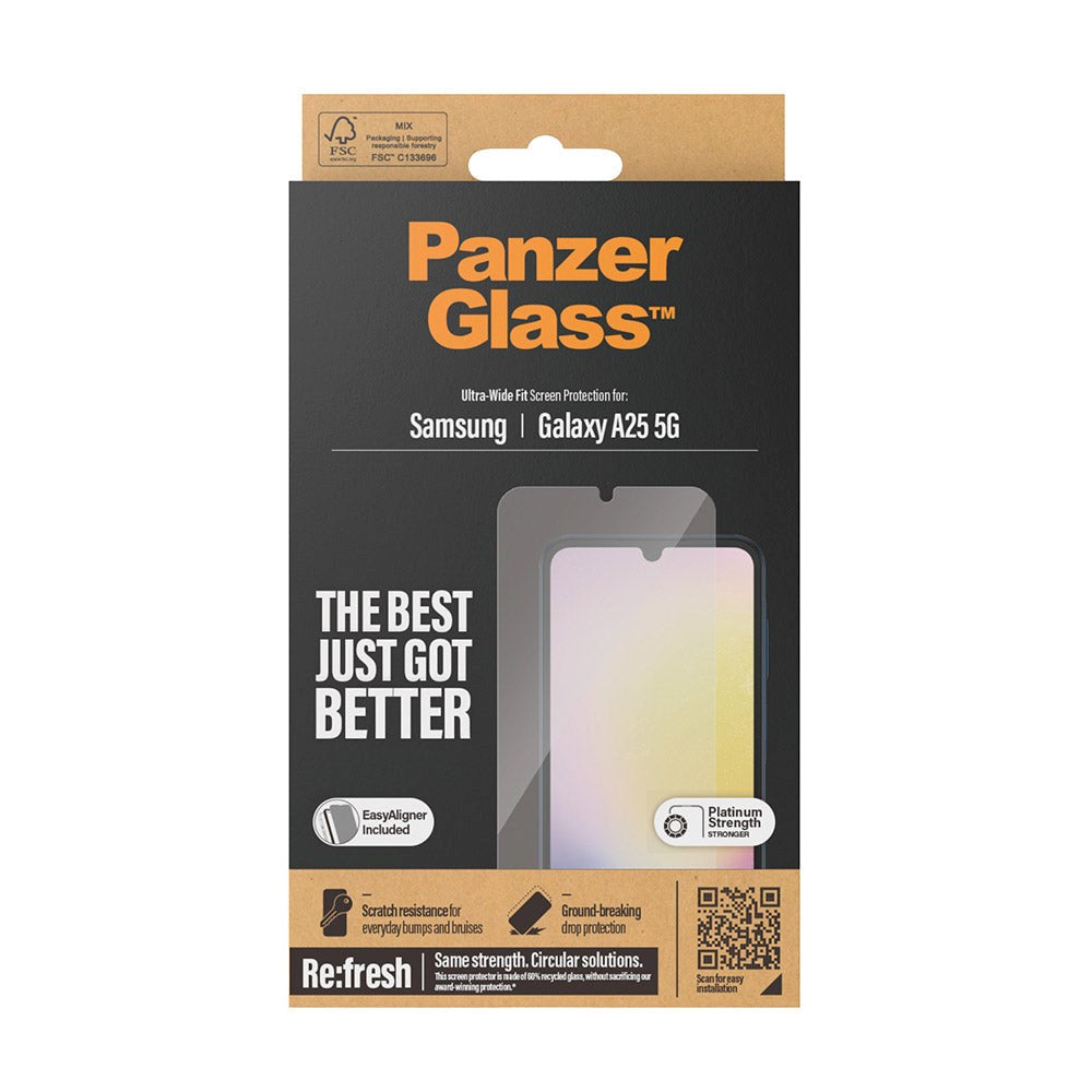 PanzerGlass Samsung Galaxy A25 (5G) Ultra Wide Fit Re:fresh Beskyttelsesglas m. EasyAligner - Platinum Strength - Gennemsigtig