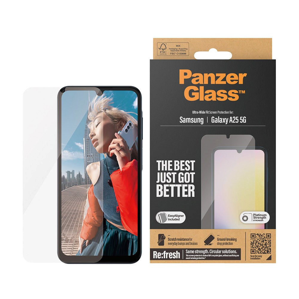 PanzerGlass Samsung Galaxy A25 (5G) Ultra Wide Fit Re:fresh Beskyttelsesglas m. EasyAligner - Platinum Strength - Gennemsigtig