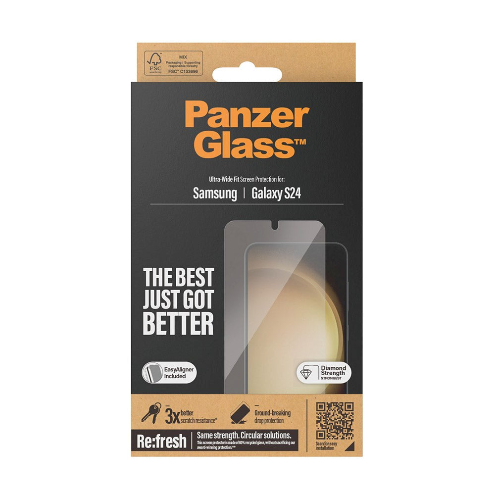 PanzerGlass Samsung Galaxy S24 - Ultra Wide Fit Re:fresh Beskyttelsesglas m. EasyAligner - Diamond Strength - Gennemsigtig