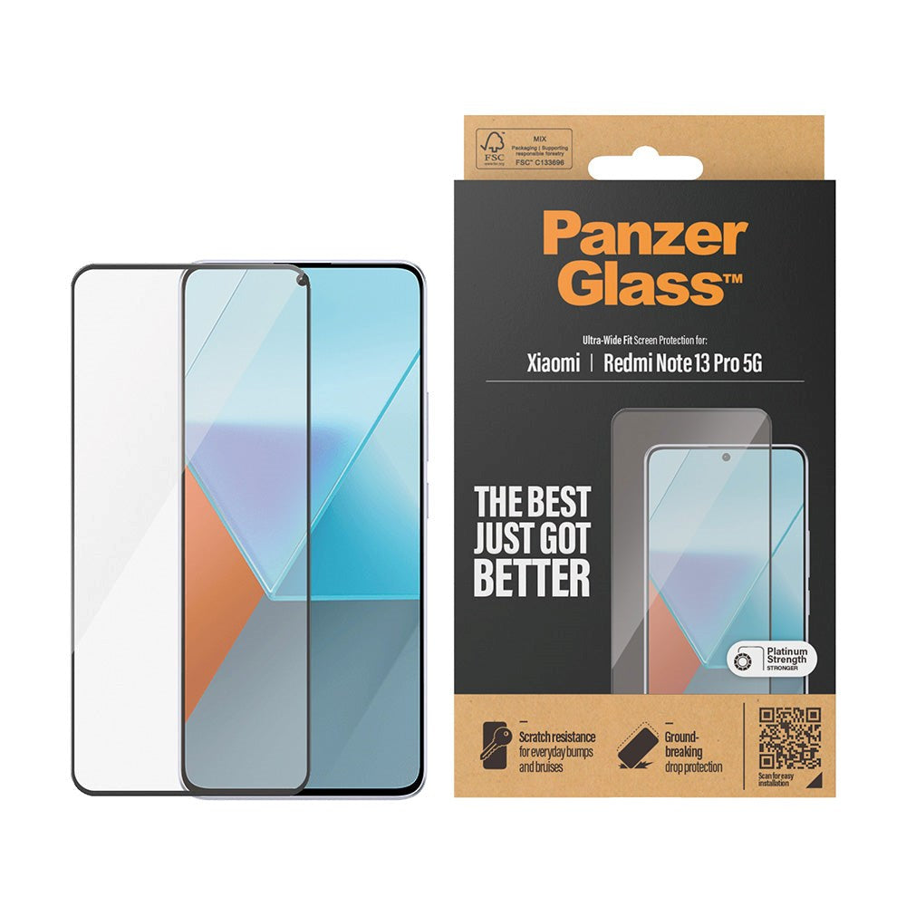 PanzerGlass Xiaomi Redmi Note 13 Pro (5G) Ultra Wide Fit Skærmbeskyttelsesglas - Platinum Strength - Sort Kant