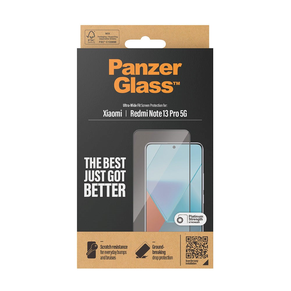PanzerGlass Xiaomi Redmi Note 13 Pro (5G) Ultra Wide Fit Skærmbeskyttelsesglas - Platinum Strength - Sort Kant
