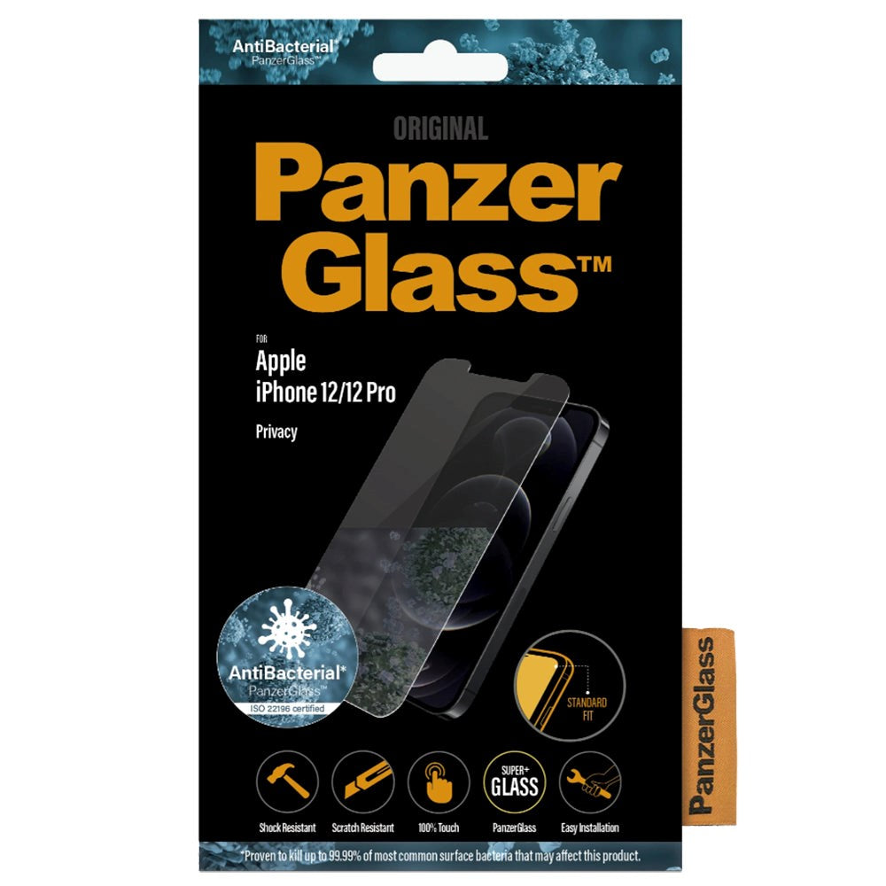 PanzerGlass iPhone 12 / 12 Pro AntiBacterial Standard Fit Skærmbeskyttelse - Privacy Glass - Gennemsigtig