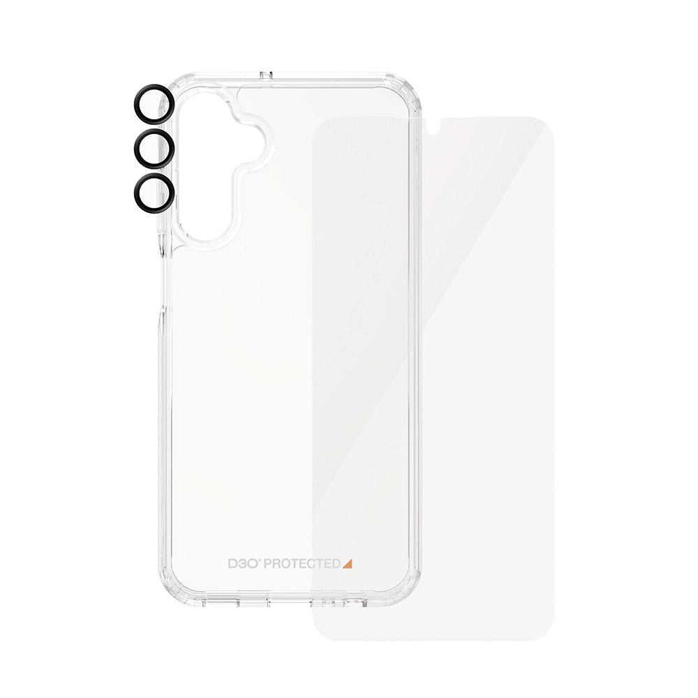 PanzerGlass Samsung Galaxy A15 / A15 (5G) 3-i-1 Bundle m. EasyAligner - Skærmbeskyttelse (UWF) / D3O Bio Hardcase Cover / Hoops Kamerabeskyttelse - Gennemsigtig / Sort