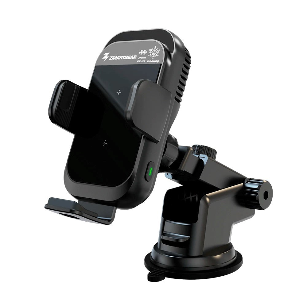 Zmartgear Mobilholder m. Trådløs Oplader 15W - Køleplade & Sensor Lukkemekanisme - Max Mobil: 60 x 90mm - Sort