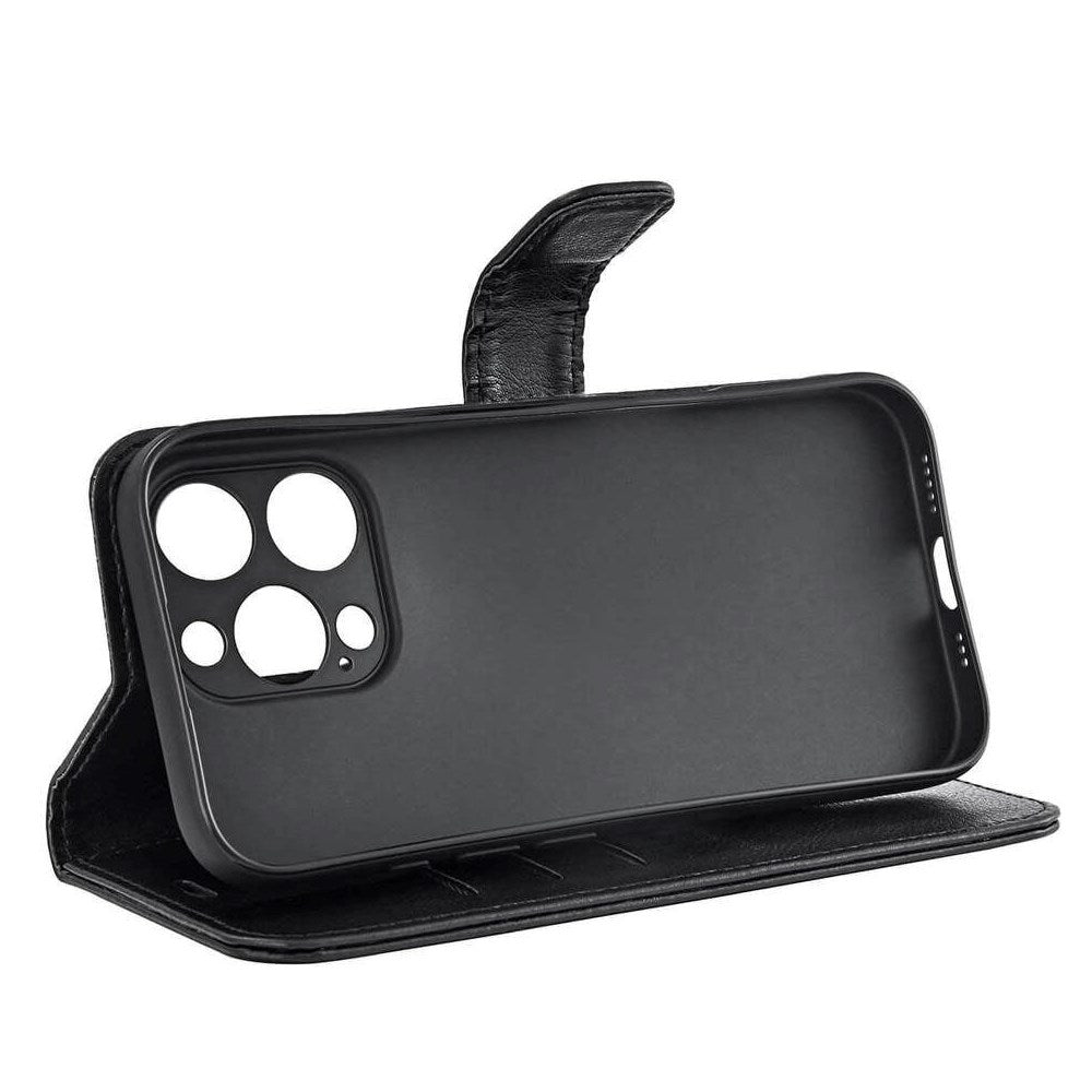 iPhone 16 Pro RadiCover Anti Stråling Vegansk Læder Flip Cover m. Pung - MagSafe Kompatibel - Sort