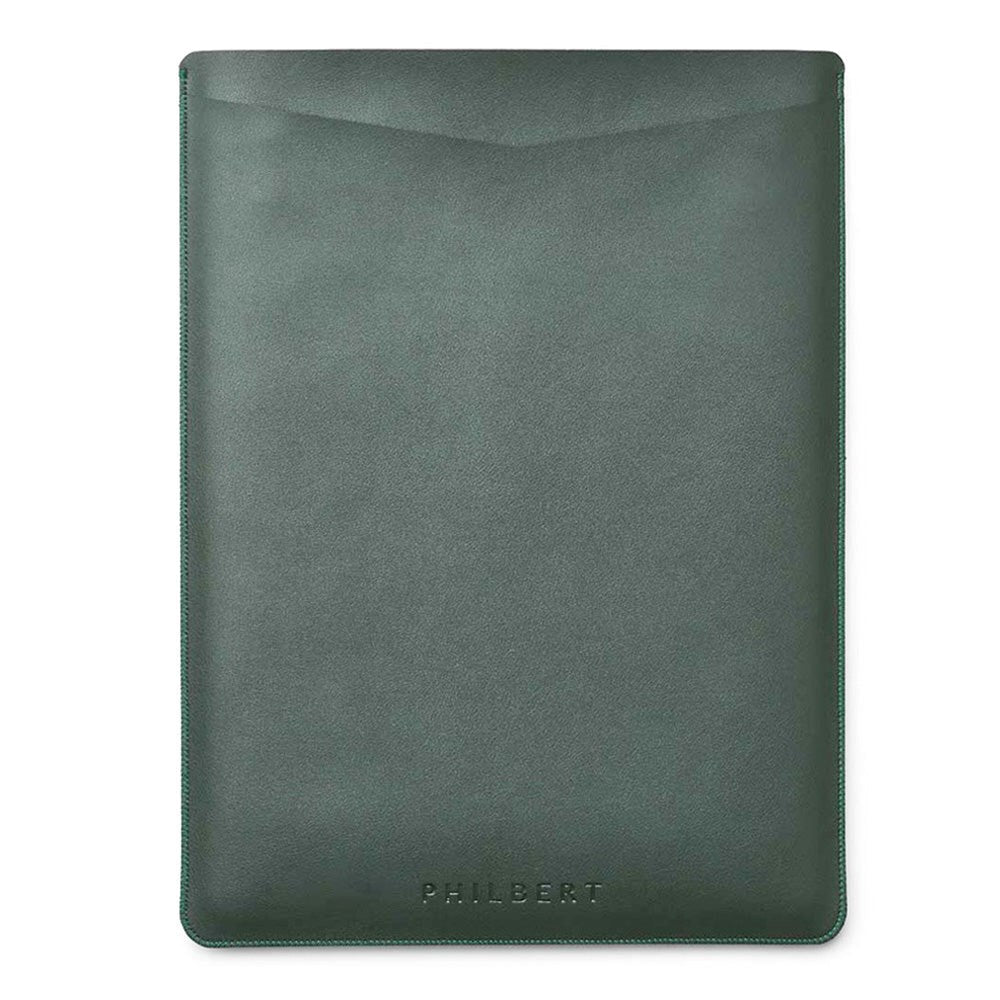 Philbert UltraSlim 15" Vegansk Læder MacBook / Laptop Sleeve m. Strop (35,5 x 25 x 2 cm) - Grøn
