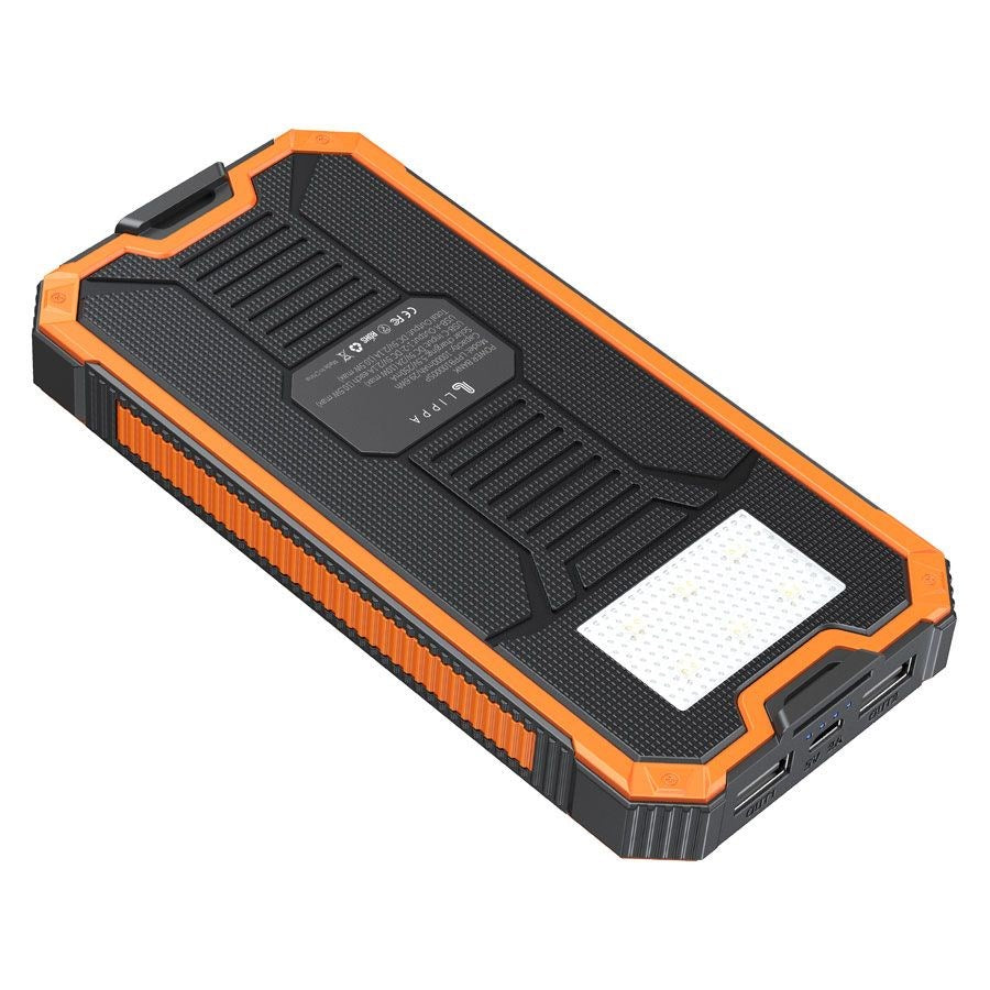 Lippa Solcelle PowerBank 10.5W 10.000 mAh 2 x USB-A - Orange / Sort