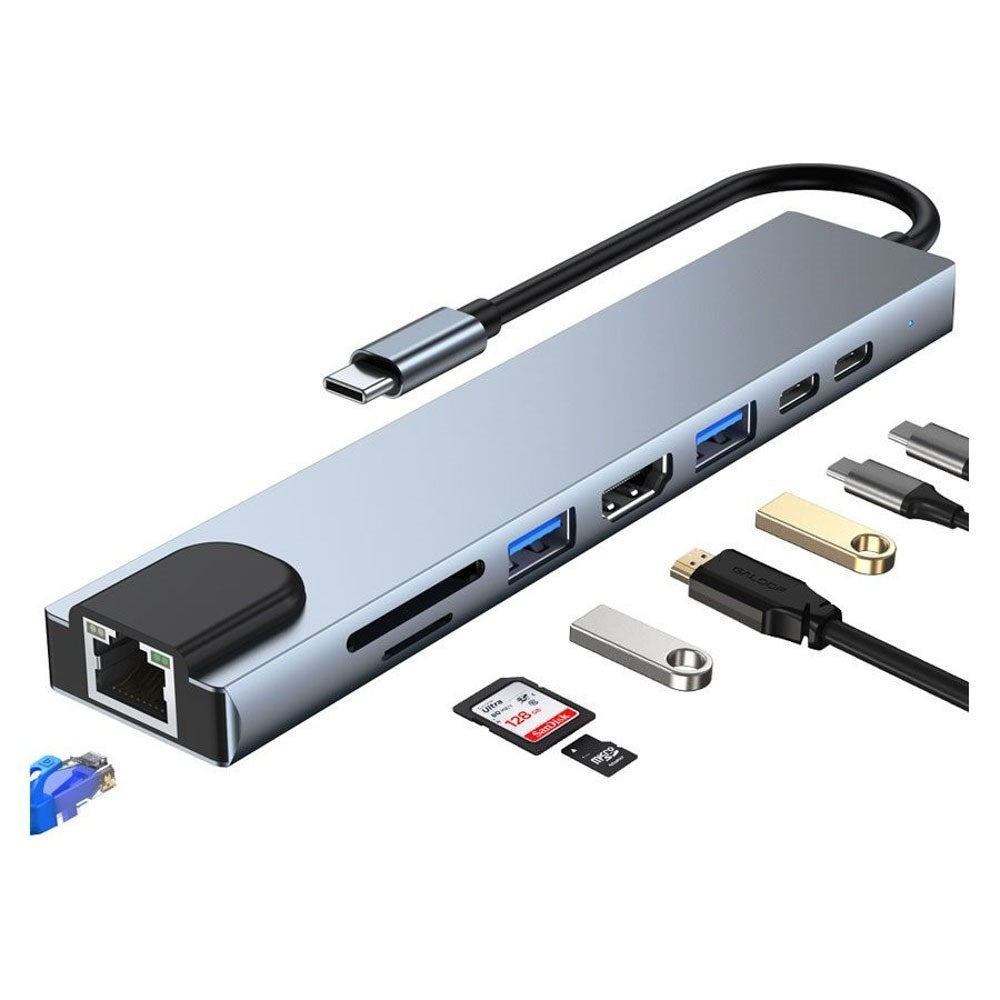 Lippa 8-in-1 87W USB-C Hub - Sølv
