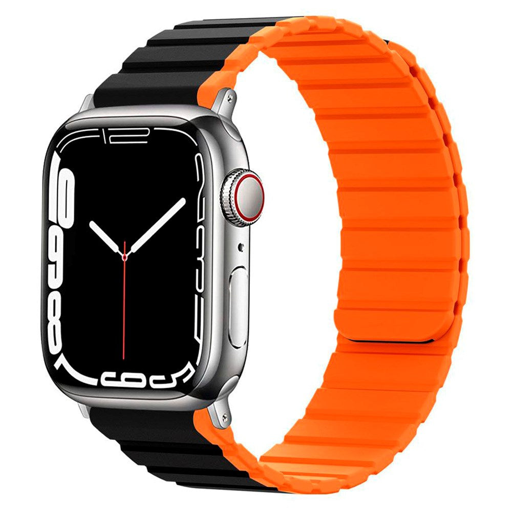 Lippa Apple Watch (38/40/SE/41/42mm) Magnetisk Silikone Multi Urrem - Sort / Orange