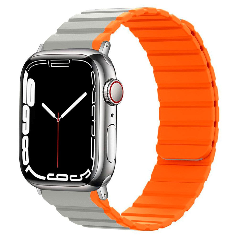 Lippa Apple Watch (38/40/SE/41/42mm) Magnetisk Silikone Multi Urrem - Grå / Orange