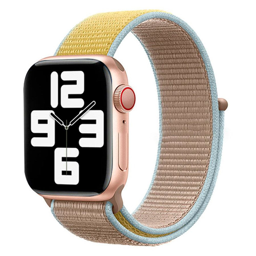 Apple Watch (42/44/SE/45/46/49mm) Nylon Rem Lippa - Gul m. Blå Kant