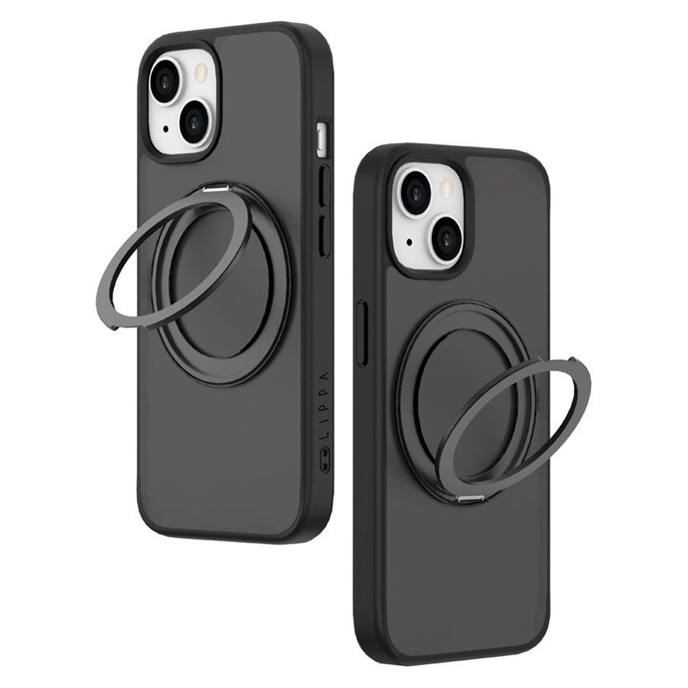 iPhone 15 Lippa Hybrid Plastik Bagside Cover m. Roterbar Kickstand - MagSafe Kompatibel - Mat / Sort
