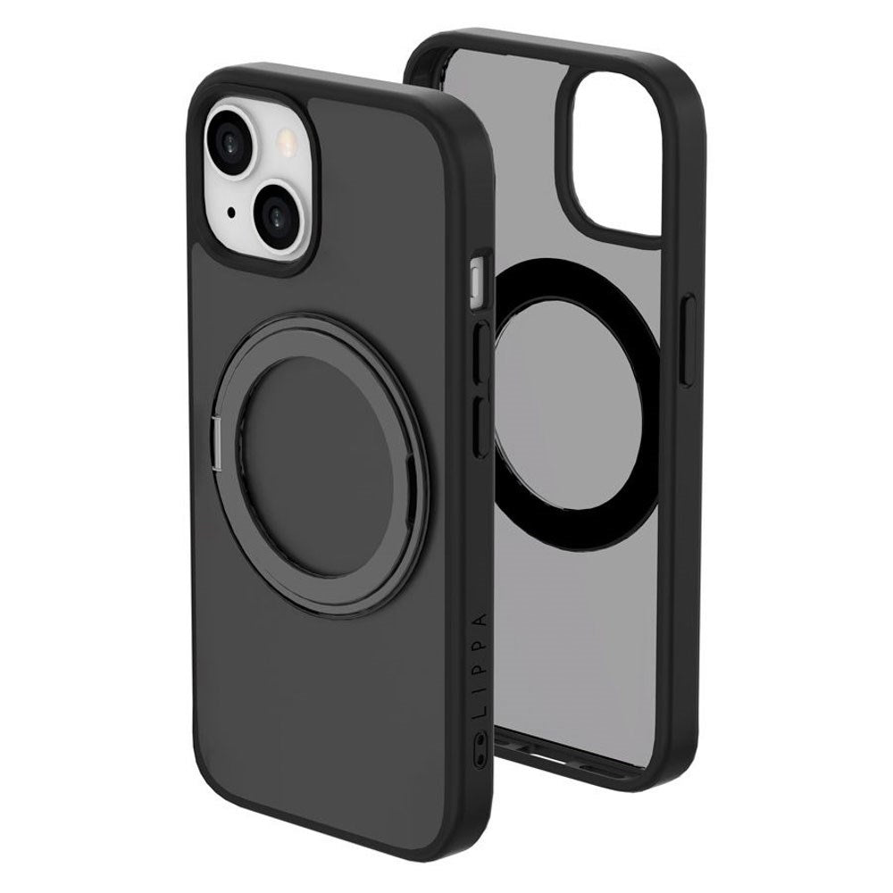 iPhone 15 Lippa Hybrid Plastik Bagside Cover m. Roterbar Kickstand - MagSafe Kompatibel - Mat / Sort